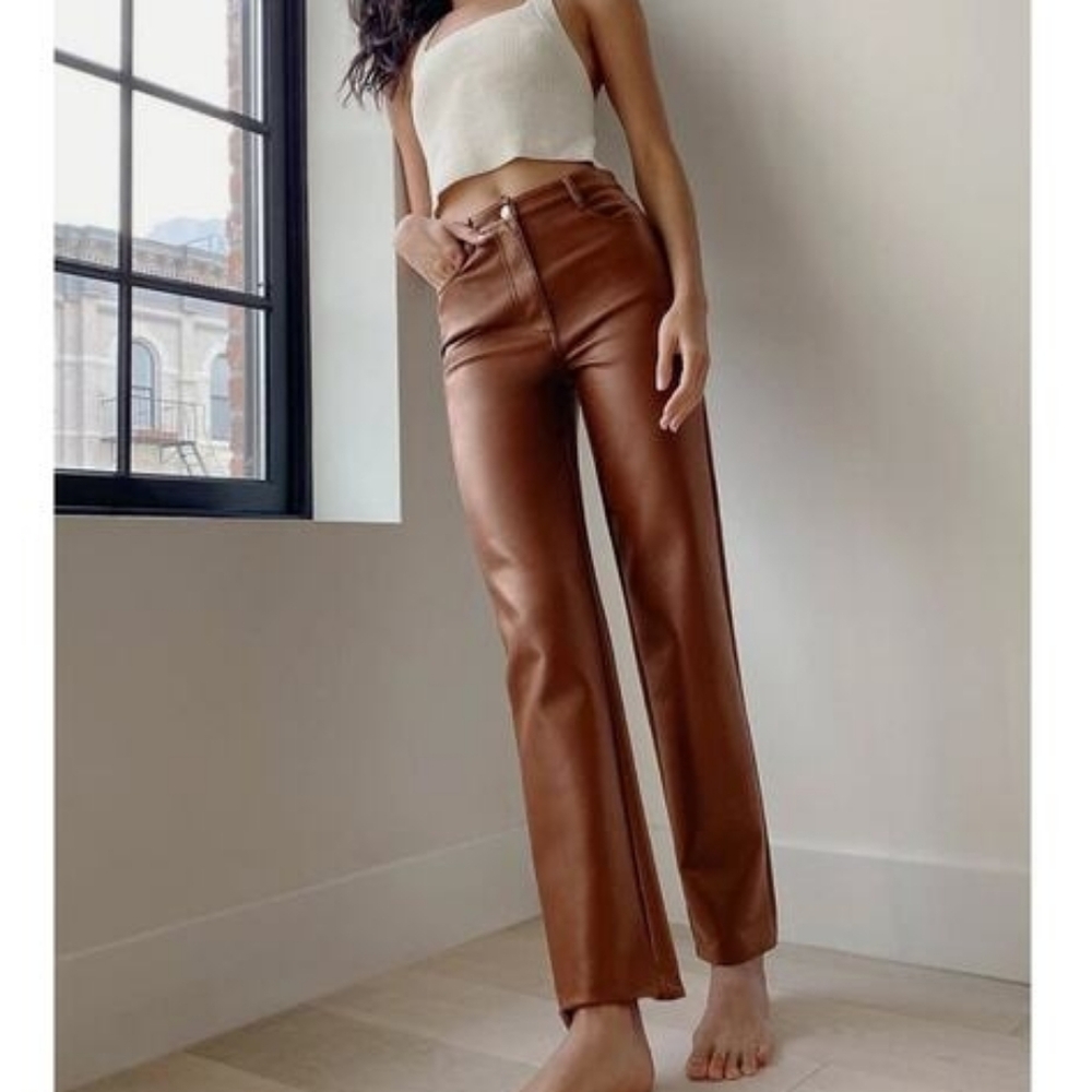 Wilfred Aritzia Melina Chocolate Faux Vegan Soft Leather Pants Black Size 2